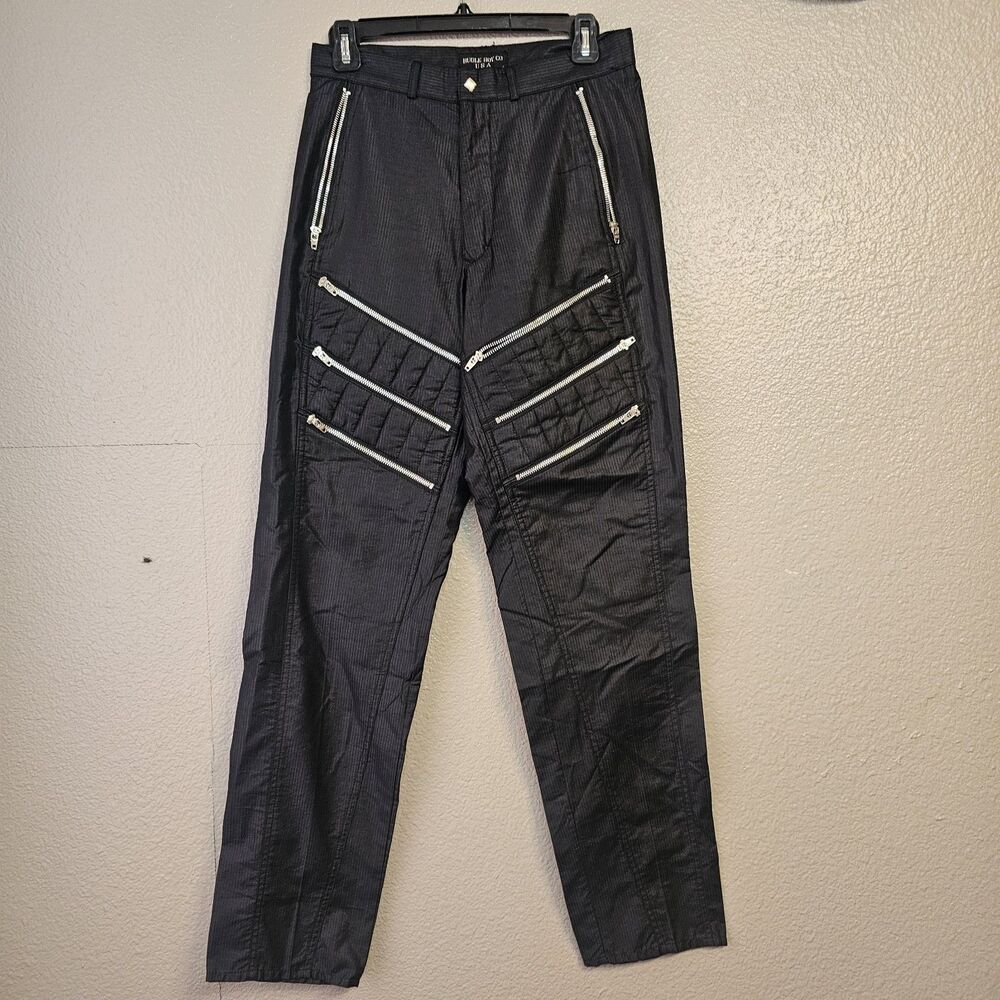Bugle Boy Co USA Vintage Pants Men 31 Black Zipper Moto Style Slim Straight D773